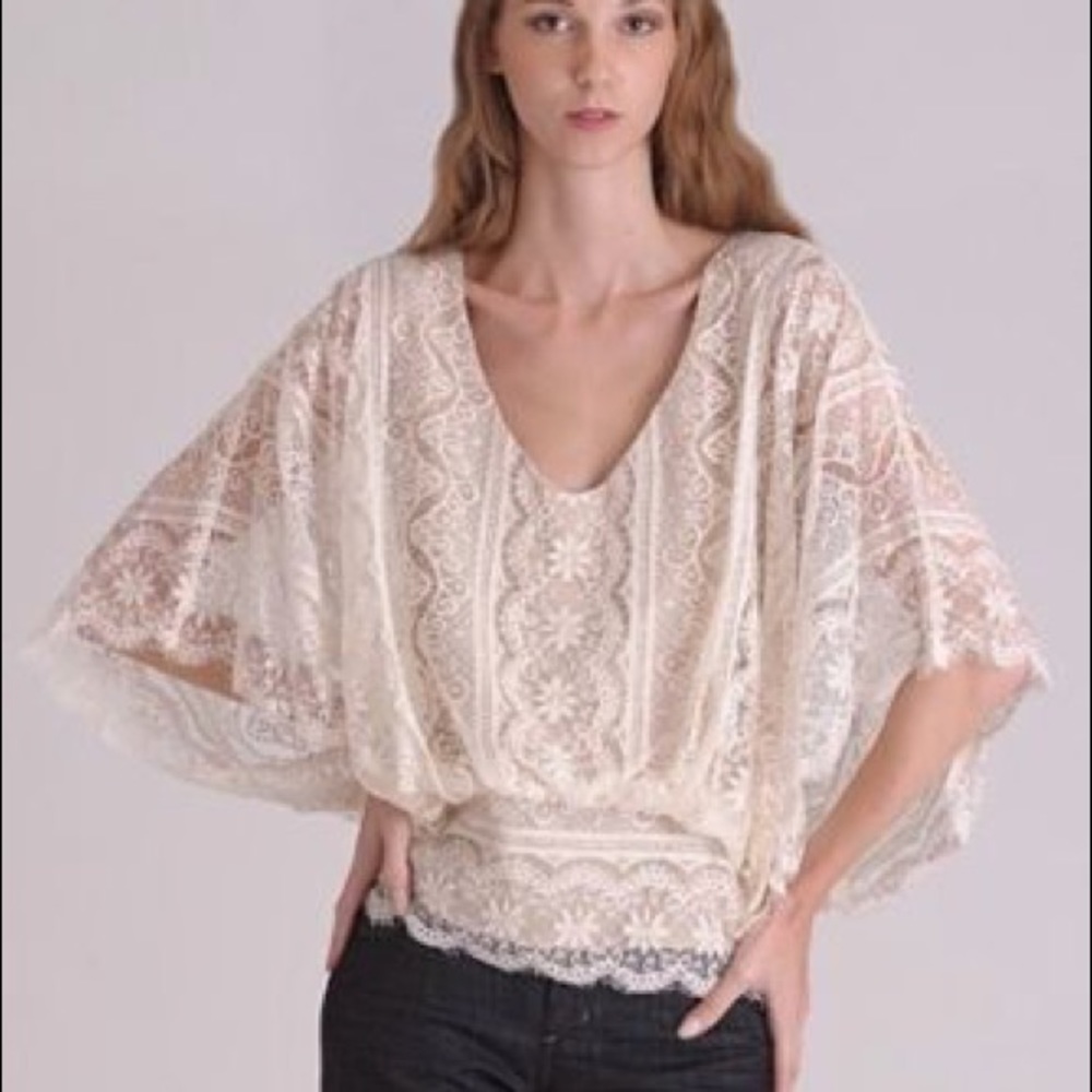 Beyond Vintage Anthropologie Blushed Lace Top M